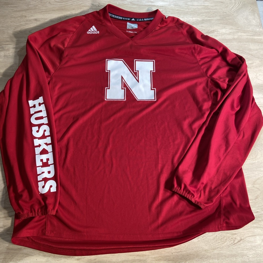 Nebraska‎ Cornhuskers Adidas Climalite Long Sleeve Shirt 2XL Embroidered
